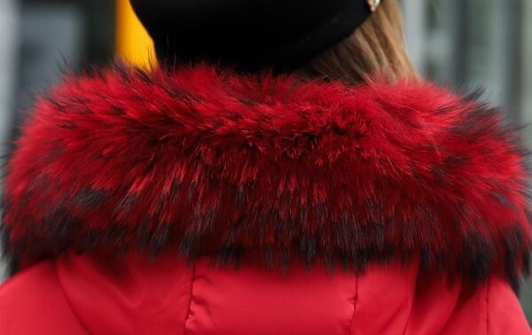 The new cotton padded winter long big girls slim Korean fur collar size feather padded female thickening - Imagen 8
