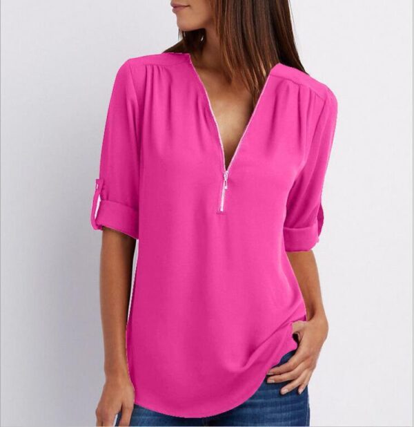 Camiseta de manga larga con cuello en V y cremallera A&P. - Imagen 4