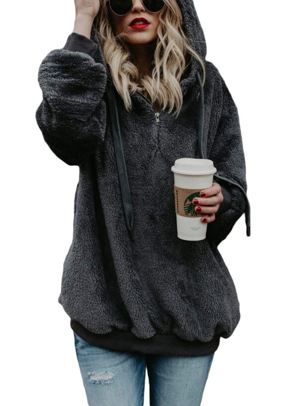European and American long-sleeved hooded solid color sweater - Imagen 6