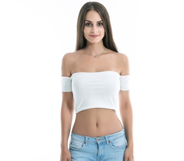 USA SIZE   Black and white off shoulder tube top sexy umbilical top - Imagen 4