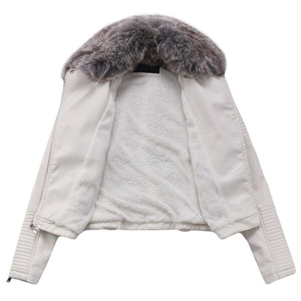 DETACHABLE FUR COLLAR WARM FAUX LEATHER JACKET - Imagen 2
