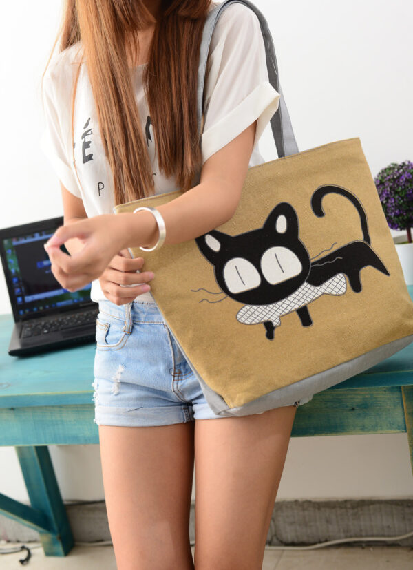 Cat Canvas Shoulder Bag - Imagen 3