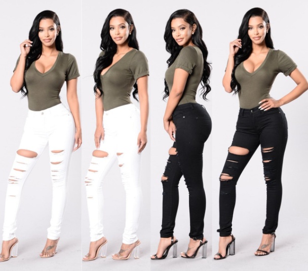 New 2020 casual sexy jeans woman cotton denim trousers slim mid waist ripped holes pencil pants cowboy jeans femme