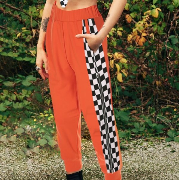 Pantalon Femme Side Checkerboard Zipper Sweatpants - Imagen 2