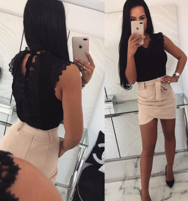 2020ebay AliExpress Wish Amazon Explosion models Lace-up lace deep V-neck sexy tops - Imagen 5