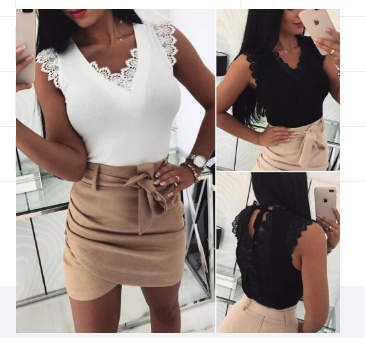 2020ebay AliExpress Wish Amazon Explosion models Lace-up lace deep V-neck sexy tops