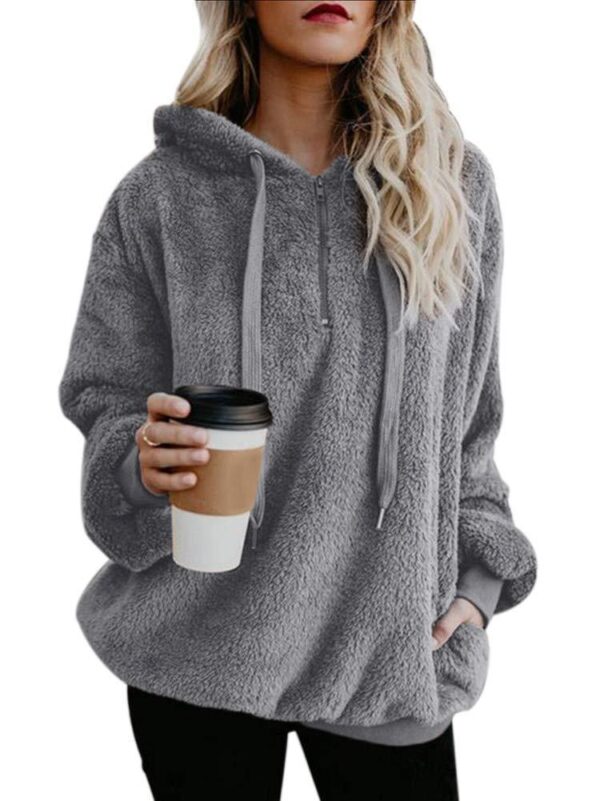 European and American long-sleeved hooded solid color sweater - Imagen 11
