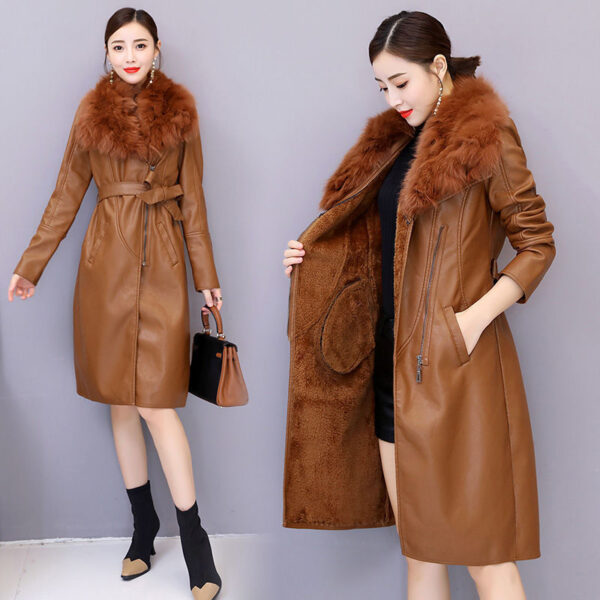 Velvet Warm Long Leather Jacket - Imagen 5