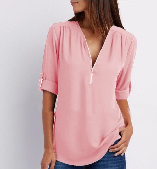 Camiseta de manga larga con cuello en V y cremallera A&P. - Imagen 7