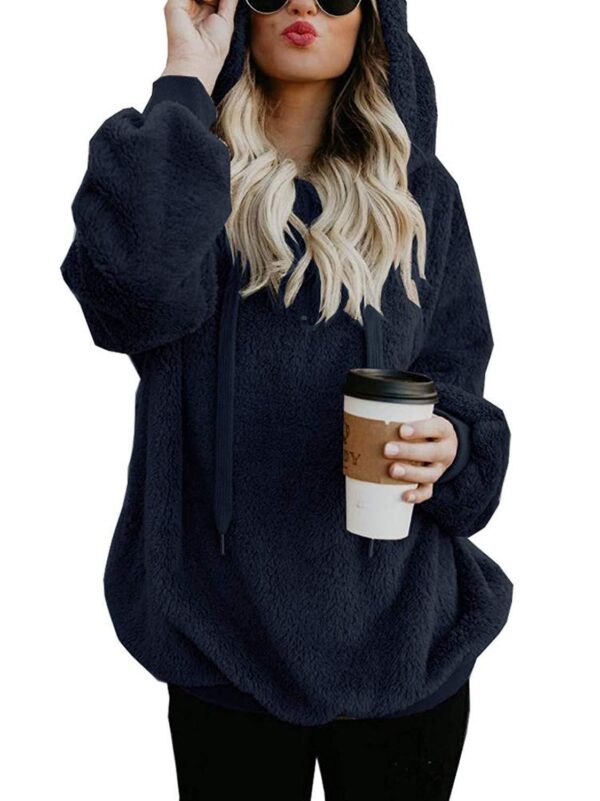 European and American long-sleeved hooded solid color sweater - Imagen 3