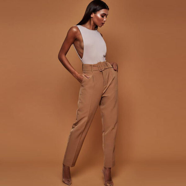 Casual Pants High Waist Autumn Belted Straight Leg Slacks Office Lady Suit Pants Women Trousers - Imagen 3