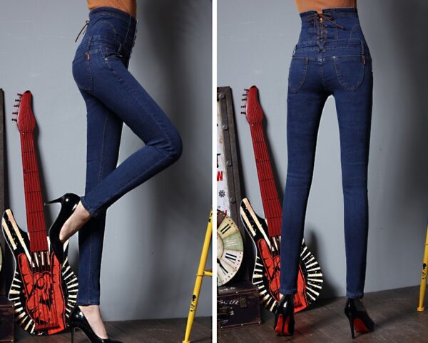 2020 spring new black high waist large size pants Pants small feet jeans slim jeans long pants - Imagen 6