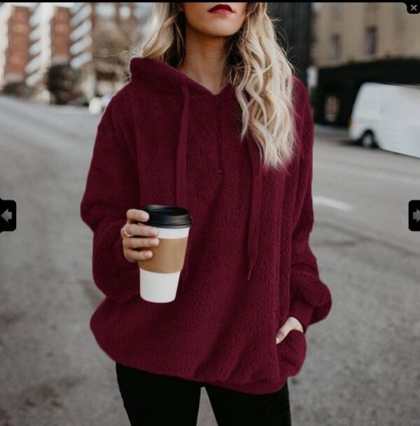 European and American long-sleeved hooded solid color sweater - Imagen 14