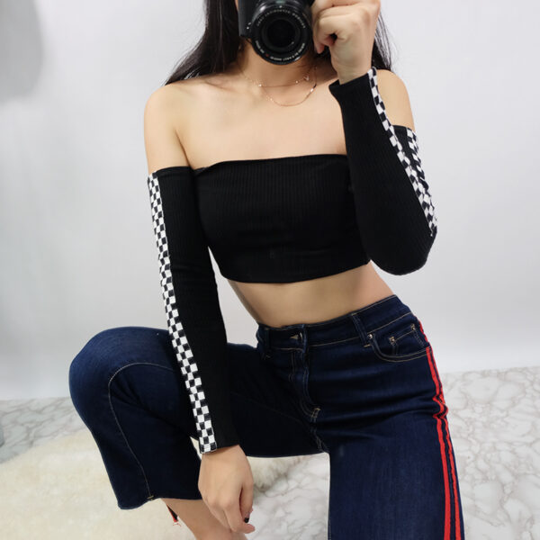 Womens Patchwork Plaid Printed Tshirt - Imagen 3