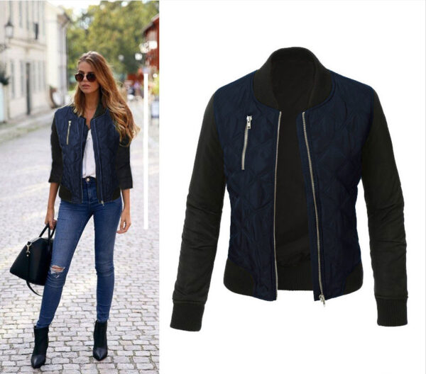 Hot sale autumn and winter new solid color fashion zipped cotton jacket women jacket - Imagen 5