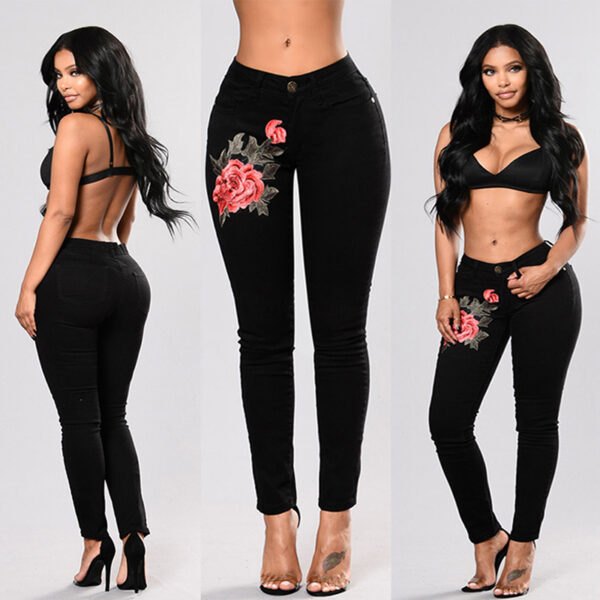 Embroidery jeans stretch jeans pants - Imagen 9