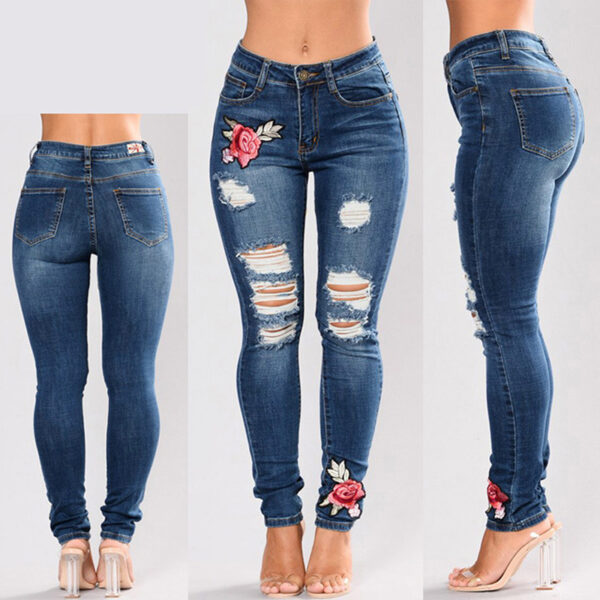 Embroidery jeans stretch jeans pants - Imagen 12