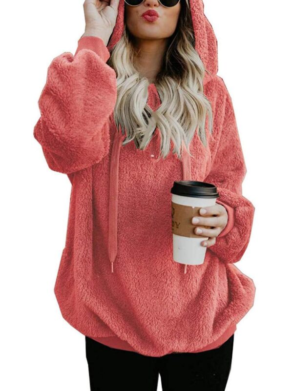 European and American long-sleeved hooded solid color sweater - Imagen 4