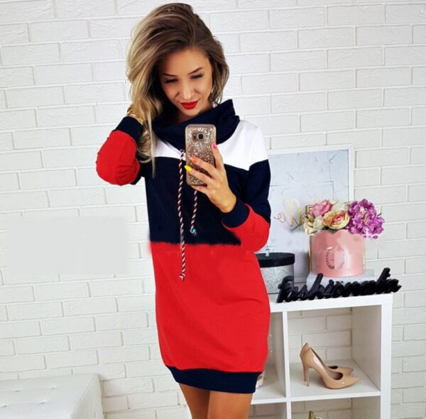 High neck color matching knit long sleeve d - Imagen 3