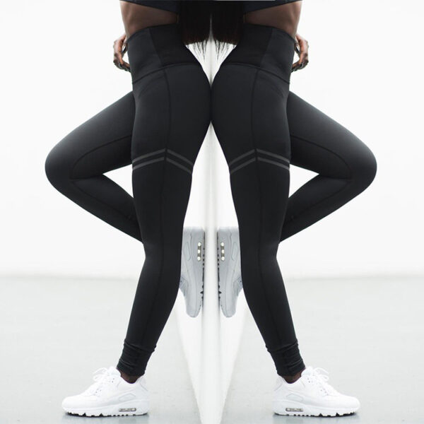 High waist solid color cross-border striped stretch yoga pants fitness bottoming nine points trousers - Imagen 2