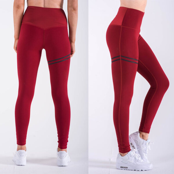 High waist solid color cross-border striped stretch yoga pants fitness bottoming nine points trousers - Imagen 4