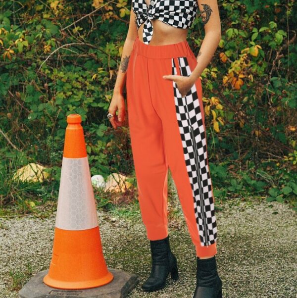 Pantalon Femme Side Checkerboard Zipper Sweatpants - Imagen 4