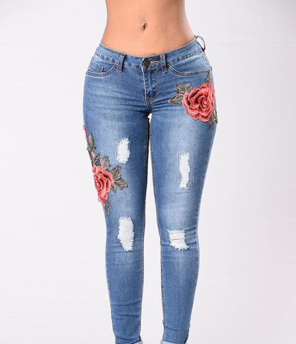 Embroidery jeans stretch jeans pants - Imagen 6