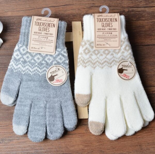 Creative new imitation cashmere knit gloves ladies jacquard touch screen warm fashion winter gloves - Imagen 7