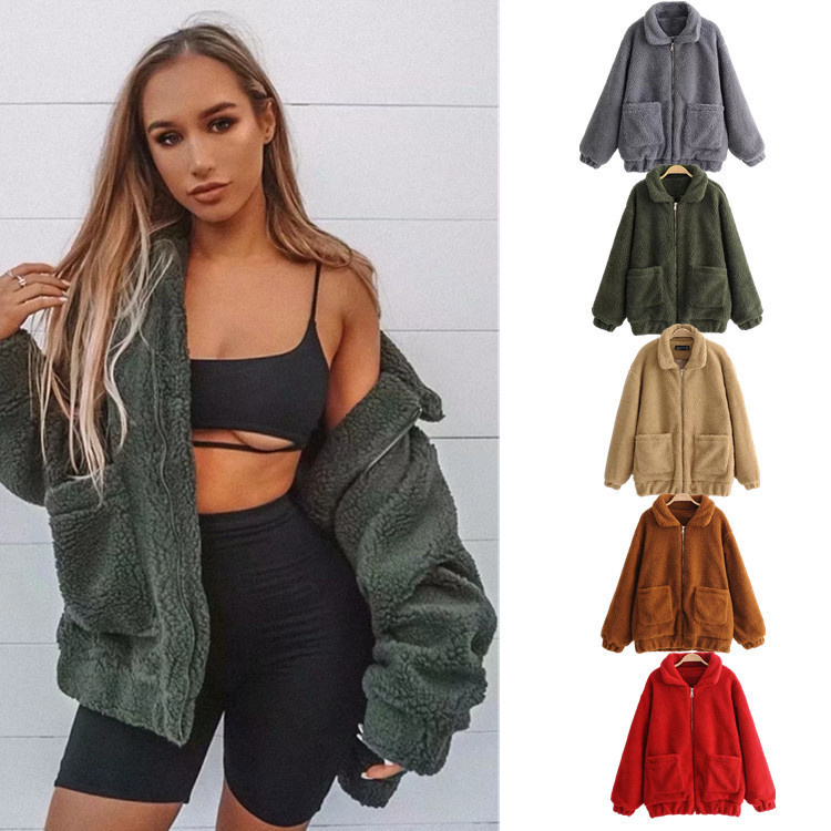 Autumn and winter warm lamb hair pocket cotton coat cotton coat