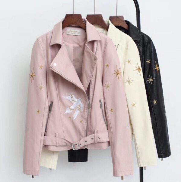 Embroidered leather coat - Imagen 9