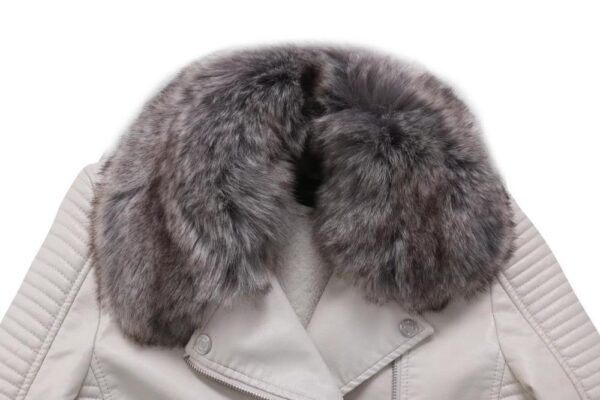DETACHABLE FUR COLLAR WARM FAUX LEATHER JACKET - Imagen 4