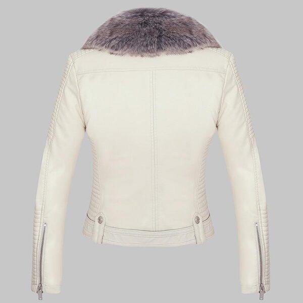 DETACHABLE FUR COLLAR WARM FAUX LEATHER JACKET - Imagen 3