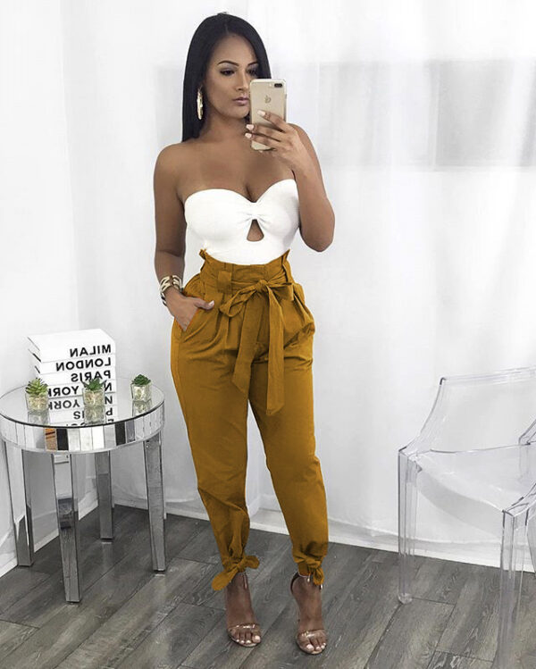 CALOFE 2020 Summer Autumn Loose Bow Ruffle Women Pants Summer Casual Belt High Waist Solid Trousers Steetwear Female Pants - Imagen 4