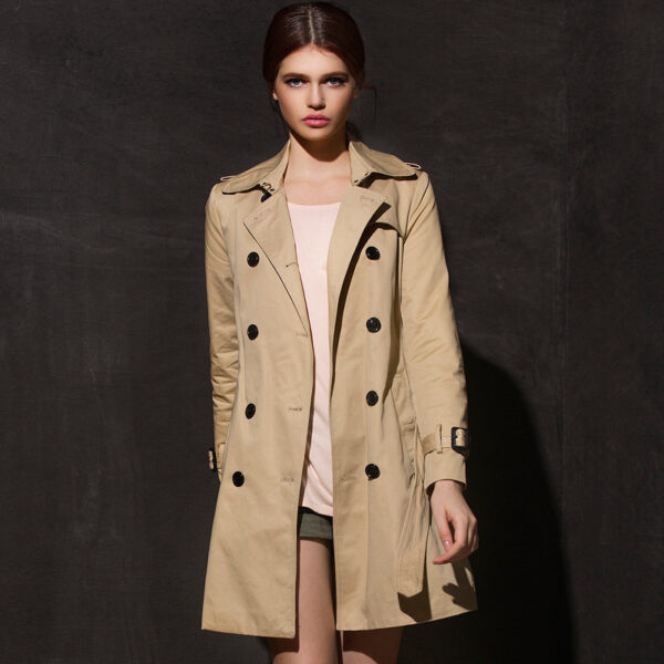 Windbreaker female long section ladies jacket 2020 autumn new European and American slim waist double-breasted coat trench coat - Imagen 3