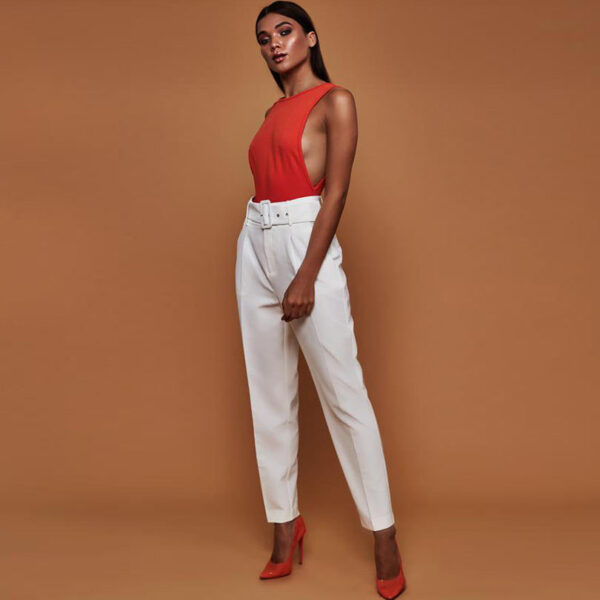 Casual Pants High Waist Autumn Belted Straight Leg Slacks Office Lady Suit Pants Women Trousers - Imagen 2
