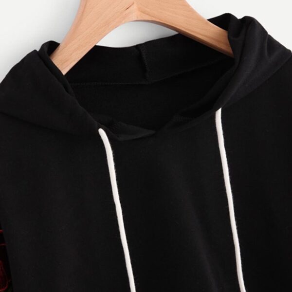 Embroidered Rose Applique Sleeve Hoodie 2020 Autumn Long Sleeve Casual Pullovers 2020 Women Black Sweatshirt - Imagen 4
