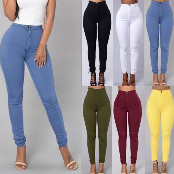 Aliexpress wish Amazon explosion Leggings thin waist stretch pencil pants tight candy colored jeans - Imagen 2
