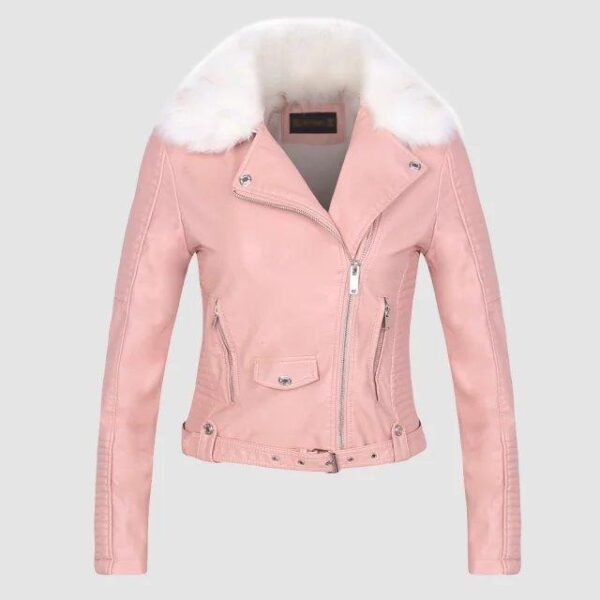 DETACHABLE FUR COLLAR WARM FAUX LEATHER JACKET - Imagen 9