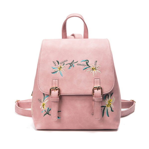 Embroidered Folk Style Fashion Leather Backpack Wholesale Flower Color Embroidery - Imagen 6