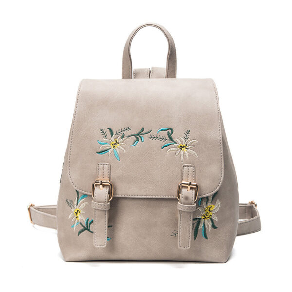 Embroidered Folk Style Fashion Leather Backpack Wholesale Flower Color Embroidery - Imagen 9