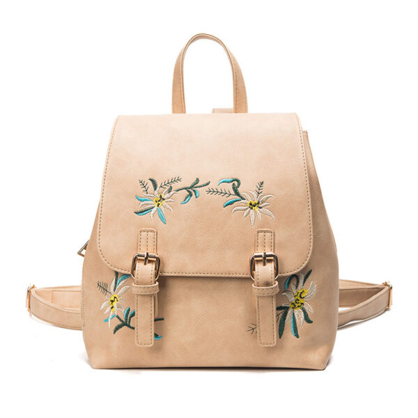 Embroidered Folk Style Fashion Leather Backpack Wholesale Flower Color Embroidery - Imagen 8