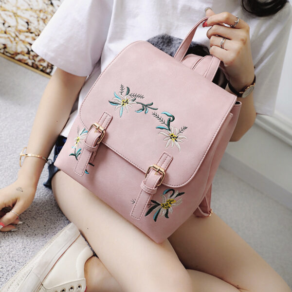Embroidered Folk Style Fashion Leather Backpack Wholesale Flower Color Embroidery - Imagen 5