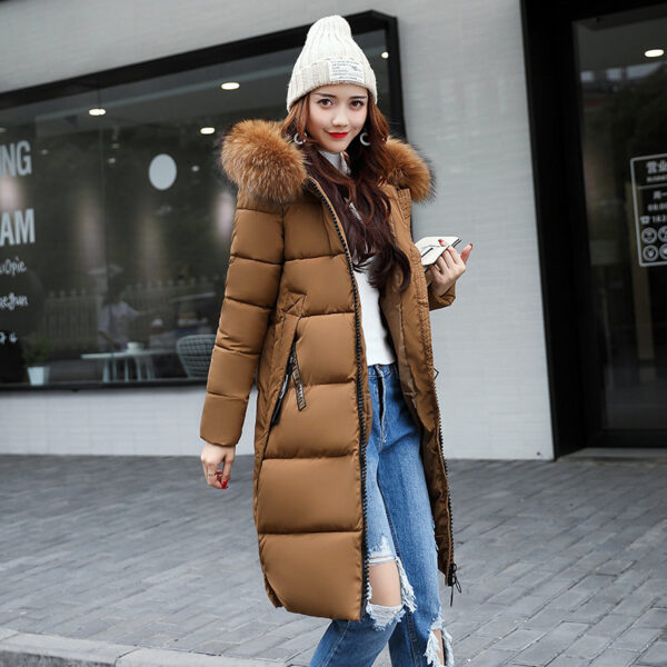 The new cotton padded winter long big girls slim Korean fur collar size feather padded female thickening - Imagen 14