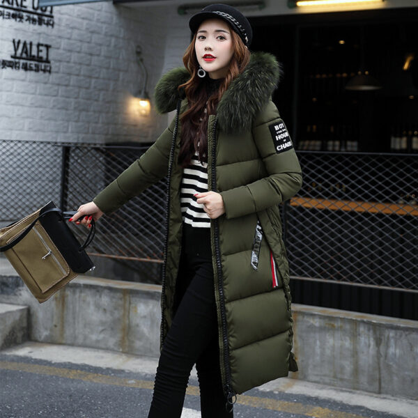 The new cotton padded winter long big girls slim Korean fur collar size feather padded female thickening - Imagen 19