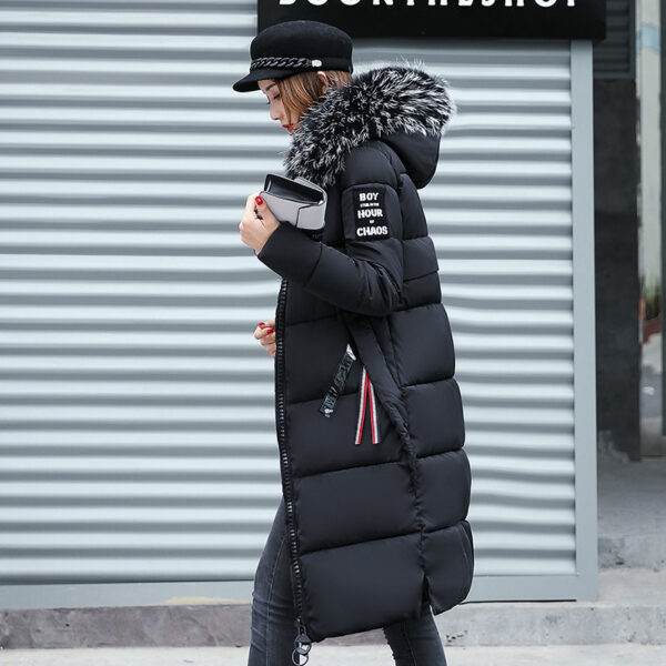 The new cotton padded winter long big girls slim Korean fur collar size feather padded female thickening - Imagen 17