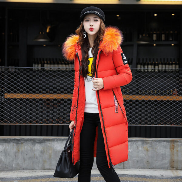 The new cotton padded winter long big girls slim Korean fur collar size feather padded female thickening - Imagen 20