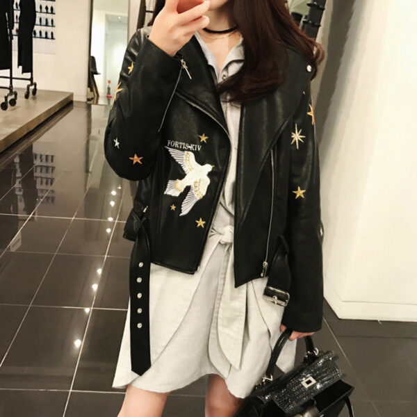 Embroidered leather coat - Imagen 2
