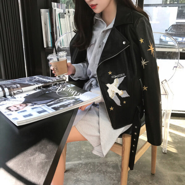Embroidered leather coat - Imagen 3