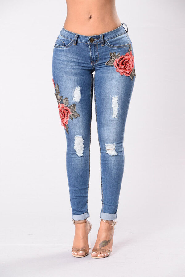 Embroidery jeans stretch jeans pants - Imagen 15