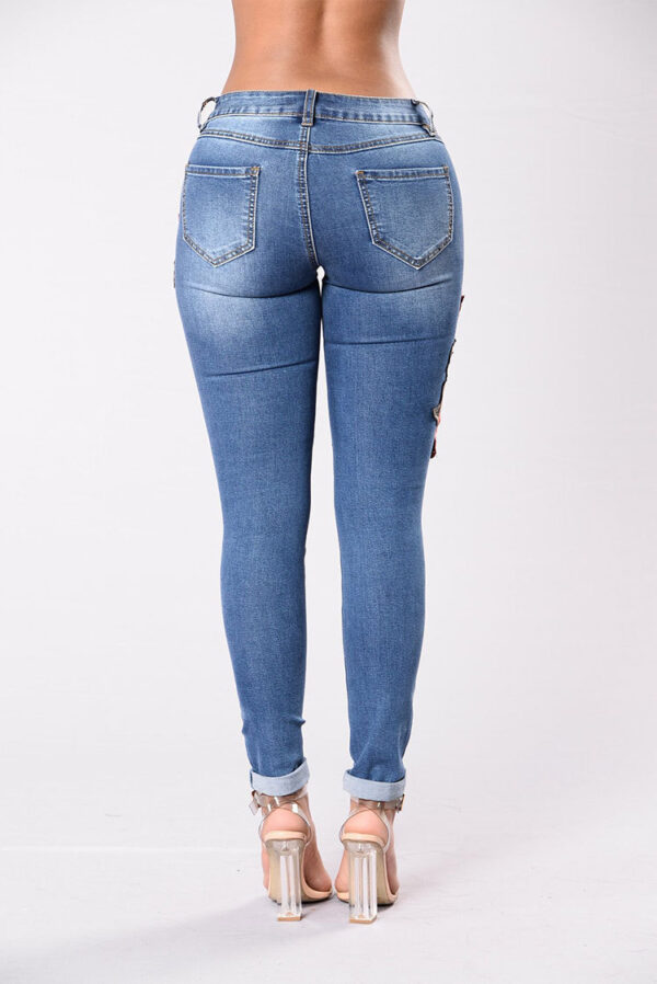 Embroidery jeans stretch jeans pants - Imagen 2